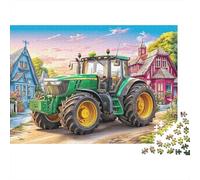 Tracteur sur la Route du Village- 1000 Pièces Aquarelle Puzzle Art de scène de Ferme Rurale pour Adultes De Jeu pour Adultes Parfaitpourla Détente Paysagedes QuatreSaisons 52x38cm/1000pcs