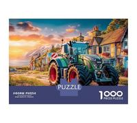 Tracteur sur la Route du Village Puzzle 1000 Pièces Carton Premium Peinture de Paysage Rural pour Couples, Loisir en Intérieur, pour Habitants D’Appartements 70x50cm/ 52x38cm/1000pcs