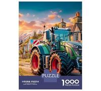 Tracteur sur la Route du Village Puzzle À 1000 Morceaux Papier Épais Peinture de Paysage Rural Puzzle Familial Passionnés De Casse-tête Compatible Plateau Activité Lien Familial 38x26cm/1000pcs