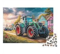 Tracteur sur Une Route de Village - Tableau épais encadrable - Puzzle de 1000 pièces - Scène de Ferme - Puzzle Artistique pour Adultes - Anti-Stress - Carton Mat - Loisirs calmes - 52 x 38 cm