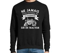 Tracteur | Sweat ne jamais sous-estimer Un Octogénaire | Collection Pull Passion Sport Activité Association pour Homme de 80 Ans et Plus L