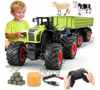 Tracteur télécommandé enfant - SWAPY - 1:16 - 11 canaux - Remorque incluse - Vache, mouton, balles de foin