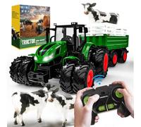 Tracteur Telecommandé Enfant, Tracteur Telecommande Enfant 2 3 4 6 ans, 6 Canaux Tracteur Télécommandé, Jouet Tracteur avec Télécommande, Remorque, Lumière et Vache, Cadeau de Noël pour Enfants