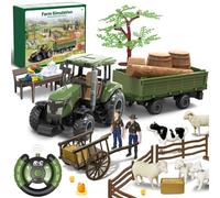 Tracteur télécommandé RC avec remorque, jouet de ferme avec animaux et figurines, commande 2.4GHz et 2 batteries , tracteur jouet pour enfants dès 3 ans, cadeau amusant pour les fêtes ou anniversaire
