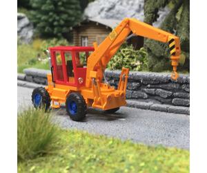 Tracteur TIH 445 avec crochet de grue, Orange & Rouge - BUSCH 54401 - HO 1/87