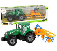 Tracteur vert avec moteur à friction à râteau orange et bleu