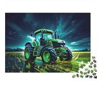 Tracteur Vert Champ Nuit Puzzle 1000 Pièces en Carton De Qualité Supérieure, Jeu De Puzzle Puzzle De Détente Mentale pour La Décoration De Bureau, pour Les Femmes, Cadeaux pour Les Hommes 52x38cm/100