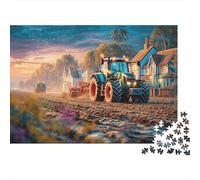 Tracteur Villaged Puzzle 1000 Pièces Carton Résistant Coucher Soleil Passe-Temps Intellectuel Idée Cadeau Puzzle Design Concentration Mémoire 52x38cm/1000pcs