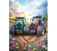Tracteurs agricoles dans Le Champ de Fleurs 1000 Pièces Puzzle Débutant en Carton sans Déformation Facile Apprentissage Anti-Stress Passe-Temps Idée Cadeau Saint Valentin Premium 1000 PCS