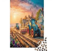 Tracteurs Champ de labourage 1000 Pièce Paysage Rural Coucher de soleils Papier Écologique Puzzle Premium Décompression du Jeu Éducatif Cadeaux Décoration Murale Le 52x38cm/1000pcs