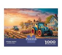 Tracteurs Champ de labourage Paysage Rural Coucher de Soleil Puzzle Défi pour Adultes, 1000 Pièces Jeux Éducatifs Puzzle, Idéal en Cadeau Et Décoration De Maison 52x38cm/1000pcs