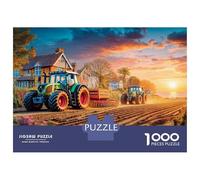 Tracteurs Champ de labourage Puzzles 1000 Pieces Picture Puzzle Paysage Rural Coucher de Soleil Art for Adults Décoration Murale Tableau Décoratif 70x50cm/1000pcs