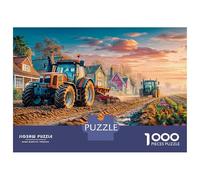 Tracteurs champ de labourages 1000 Pièces Scène rurale de ferme coucher de soleil Puzzles De Défi Jouet Jeu Éducatif Décoration D'intérieur Adultes Et Enfants À Partir Art Mural Cadeau 38x26cm/1000pcs
