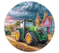 Tracteurs Labourant Champ 1000 Pièces Puzzle Circulaire Paysage Coucher de Soleil Campagne Adulte Enfants Jeu Défi Unique Difficile Impossible Cadeaux 1000pcs (67.5x67.5cm)