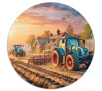 Tracteurs Labourant Champ 1000 Pièces Puzzle Circulaire Paysage Coucher de Soleil Campagne Art Adulte Enfants Jeu Défi Unique Difficile Impossible Décoration Moderne 1000pcs (67.5x67.5cm)