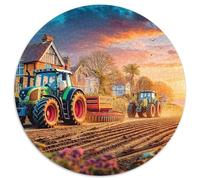 Tracteurs Labourant Champ 1000 Pièces Puzzle Circulaire Style Paysager Ferme Rurale Classique Pression Réduite Jeu D'Intelligence Décoration Moderne 1000pcs (67.5x67.5cm)