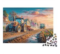 Tracteurs labourant Le Champs Grille 1000 Pièces Famille Paysage de Ferme au Coucher du Soleil en Campagne Cadeau Anniversaire Antistress Développement De La Concentration Top Qualité Carton