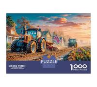 Tracteurs labourant Un Champs Puzzle DIY Puzzle 1000 Pièces Carton Extra-Épais Paysage de Ferme au Coucher du Soleil dans la Campagne pour Amateurs De Famille, Jeu Amusant 52x38cm/1000pcs