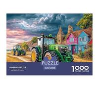 Tracteurs sur la route rurale Puzzle Pour Adultes - 1000 Pièces Scène village peinte De Qualité Supérieure - Le Meilleur Challenge Éducatif En Cadeau Pour Adultes Et Enfants Dès 14 Ans 52x38cm/1000pcs