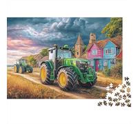 Tracteurs sur Route Rurale 1000 Pieces Precision-Cut Pieces Scène Village Peint Puzzle Lovers Gift Mindfulness Activity Family Game Night Premium Quality 70x50cm/1000pcs