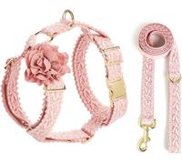 Traction Harnais pour Chien Doux avec Fleur Et Boucle en MéTal Ajustable ContrôLe Facile pour La Promenade, Harnais Et Laisse pour Chien Rose sans Le Mariage Et La FêTe d'anniversaire