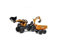 Falk - 997w - Tractopelle A Pédales Case Ih Construction Avec Excavatrice Et Selle Pivotante + Remorque Double Essieux Basculan