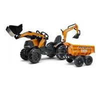 Falk - 997w - Tractopelle A Pédales Case Ih Construction Avec Excavatrice Et Selle Pivotante + Remorque Double Essieux Basculan