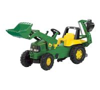 Tractopelle à pédales JOHN DEERE Rolly Junior - Chargeur frontal et pelleteuse fonctionnels - Vert/Orange