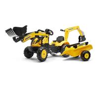 FALK - Tractopelle Komatsu avec excavatrice et remorque - Dès 2 ans - Fabriqué en France - pelle frontale et excatrice articulées - Plaque d'immatriculation personnalisable - 2076N