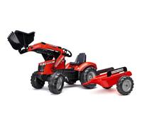 Tractopelle à pédales Massey Ferguson - FALK -Pelle frontale et Remorque - Fabriqué en France - 50% de plastique recyclé - Dès 3 ans