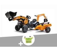 Tractopelle enfant Case CE avec remorque + excavatrice 2 à 5 ans + ceinture avec outils de jardin enfants - Falk