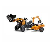 FALK - Tractopelle à pédales Case CE avec excavatrice et remorque - Dès 2 ans - Fabriqué en France - pelle frontale et excatrice articulées - Plaque d'immatriculation personnalisable - 967N