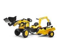 FALK - Tractopelle Komatsu avec excavatrice et remorque - Dès 2 ans - Fabriqué en France - pelle frontale et excatrice articulées - Plaque d'immatriculation personnalisable - 2076N