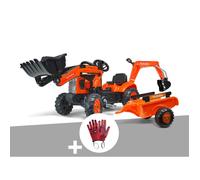 Tractopelle enfant Kubota avec remorque + excavatrice 2 à 5 ans + Gants de protection enfant 5/6 ans ANABEL la coccinelle - Falk
