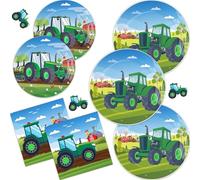 Tractor Ensemble De Vaisselle - 40 Pièces Farm Animal Grange Party Fournitures, Comprend Des Assiettes Et Des Serviettes Pour La Décor D'anniversaire De Green Tractor Kids Pour 10 Personnes
