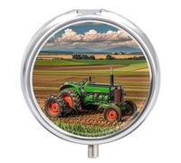 Tractor Farm Pilulier 3 compartiments de voyage 3 fois par jour Organiseur de vitamines portable avec miroir Petit pilulier pour sac à main et poche Joli récipient à médicaments quotidiens en métal