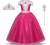 TRACYCY Déguisement Aurore Fille Cosplay La Belle au Bois Dormant Princesse Aurore Ballerine Robe avec Accessoires Noël Carnaval Halloween Fête Anniversaire Enfant Costume, Rose, 3-13 Ans