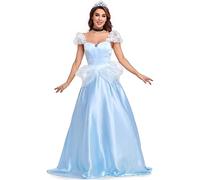 TRACYCY Femme Cendrillon Déguisement Adulte Cristal Princesse Cinderella Longue Tulle Robes de Soirée Fancy Dress Halloween Noël Carnaval Anniversaire Fête Cosplay Costume Bleu