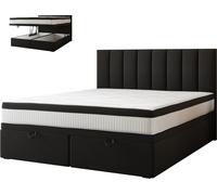TRADA Bond Lit Boxspring 140x200 avec sommier à lattes avec matelas de rangement Velvet 9 zones de confort H3 Noir