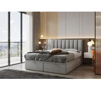 TRADA Bond Lit boxspring 160x200 avec sommier à lattes avec matelas de rangement Velvet 9 zones de confort H3 Gris