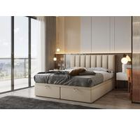 TRADA Bond Lit boxspring 160x200 avec sommier à lattes avec matelas de rangement Velvet 9 zones de confort H3 Beige