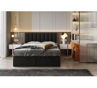 TRADA Bond Lit Boxspring 200x200 avec sommier à lattes avec matelas de rangement Velvet 9 zones de confort H3 Noir