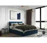 TRADA Gusto Lit Boxspring 180x200 avec sommier à lattes avec topper Visco Memory Bleu foncé