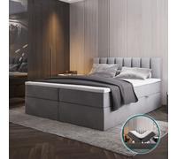 TRADA Lit Boxspring 160x200 Palermo avec sommiers à lattes avec matelas avec topper Set complet Lit rembourré Bonell H3 Gris