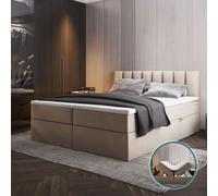 TRADA Lit Boxspring 160x200 Palermo avec sommiers à lattes avec matelas avec topper Set complet Lit rembourré Bonell H3 Beige