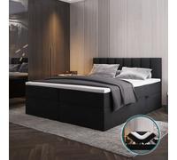TRADA Lit Boxspring 180x200 Palermo avec sommiers à lattes avec matelas avec surmatelas Set complet Lit rembourré Bonell H3 Noir