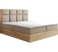 TRADA Lit Boxspring avec matelas avec sommier et topper Beige Velour Selva 200x200