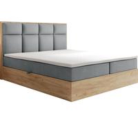 TRADA Lit Boxspring avec matelas avec sommier et topper Gris Velour 140x200 Selva