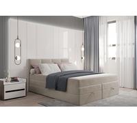 TRADA Prado Lit Boxspring 140x200 Lit rembourré avec matelas de poche 2 Tiroir de lit Beige clair