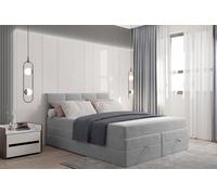 TRADA Prado Lit Boxspring 200x200 Lit rembourré avec matelas de poche 2 Coffre de lit Gris